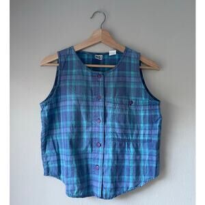 Basic Essentials Vintage Blue Plaid Western Tank Button-Down – Size Small